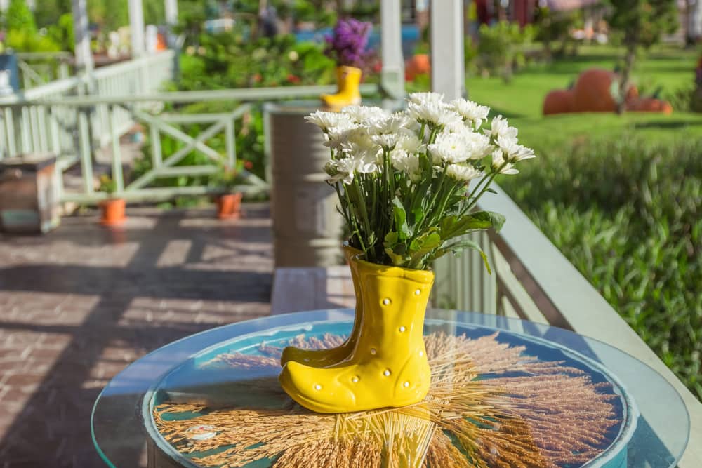 Usar los zapatos como materas es algo diferente y novedoso en la decoración