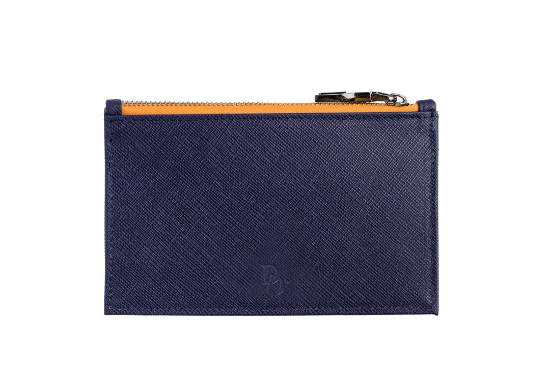 Women's Leather Case. Blue with Orange Zipper - Imagen 2