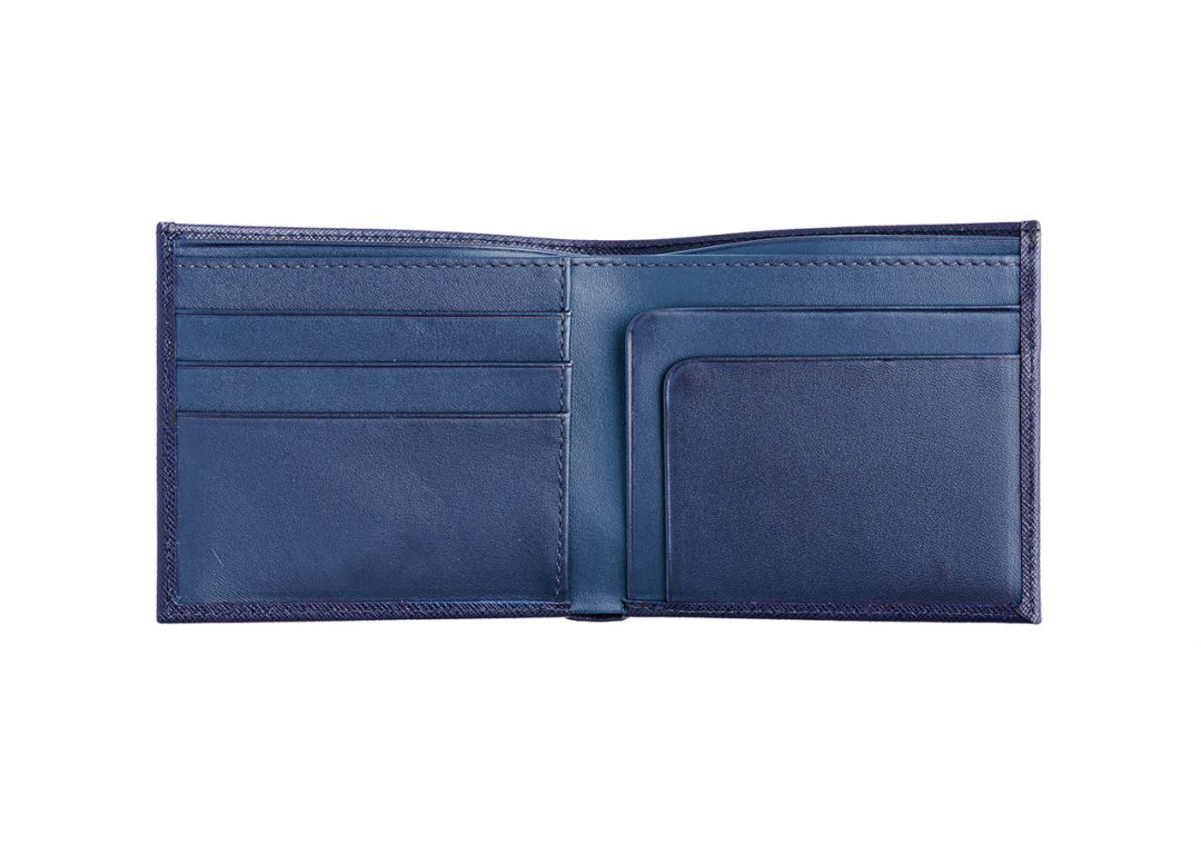 Dark Blue Leather Men's Wallet. Three Credit Card Slots - Imagen 2