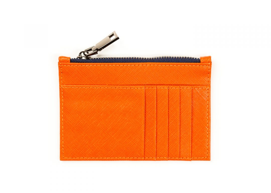 Orange Women's Leather Case with Blue Zipper