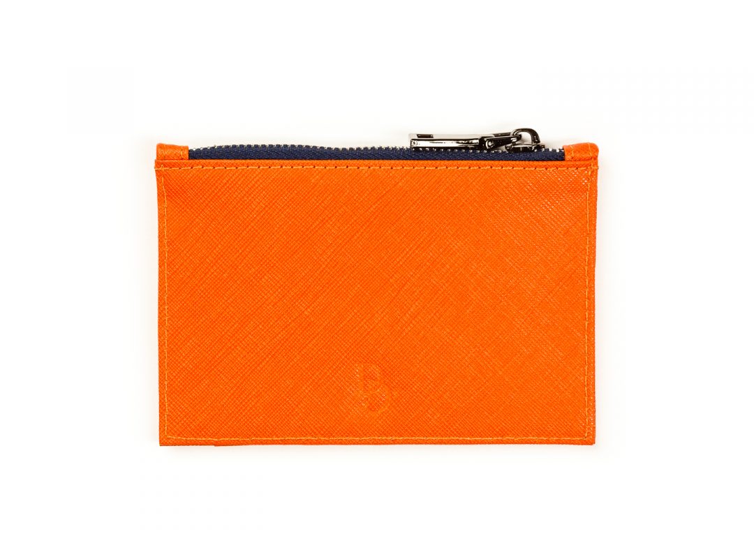 Orange Women's Leather Case with Blue Zipper - Imagen 2