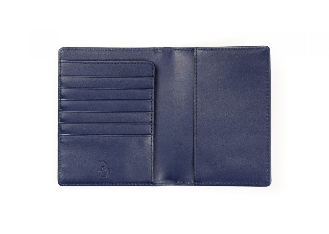 Blue Leather Passport Holder. Six Credit Card Slots - Imagen 3
